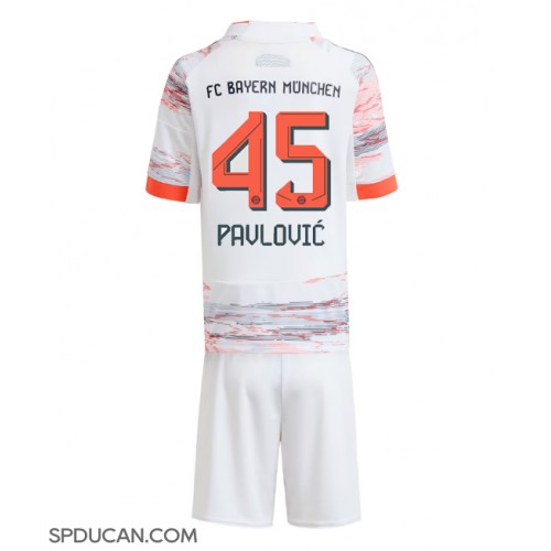 Dječji Nogometni Dres Bayern Munich Aleksandar Pavlovic #45 Gostujuci 2025-26 Kratak Rukav (+ Kratke hlače)